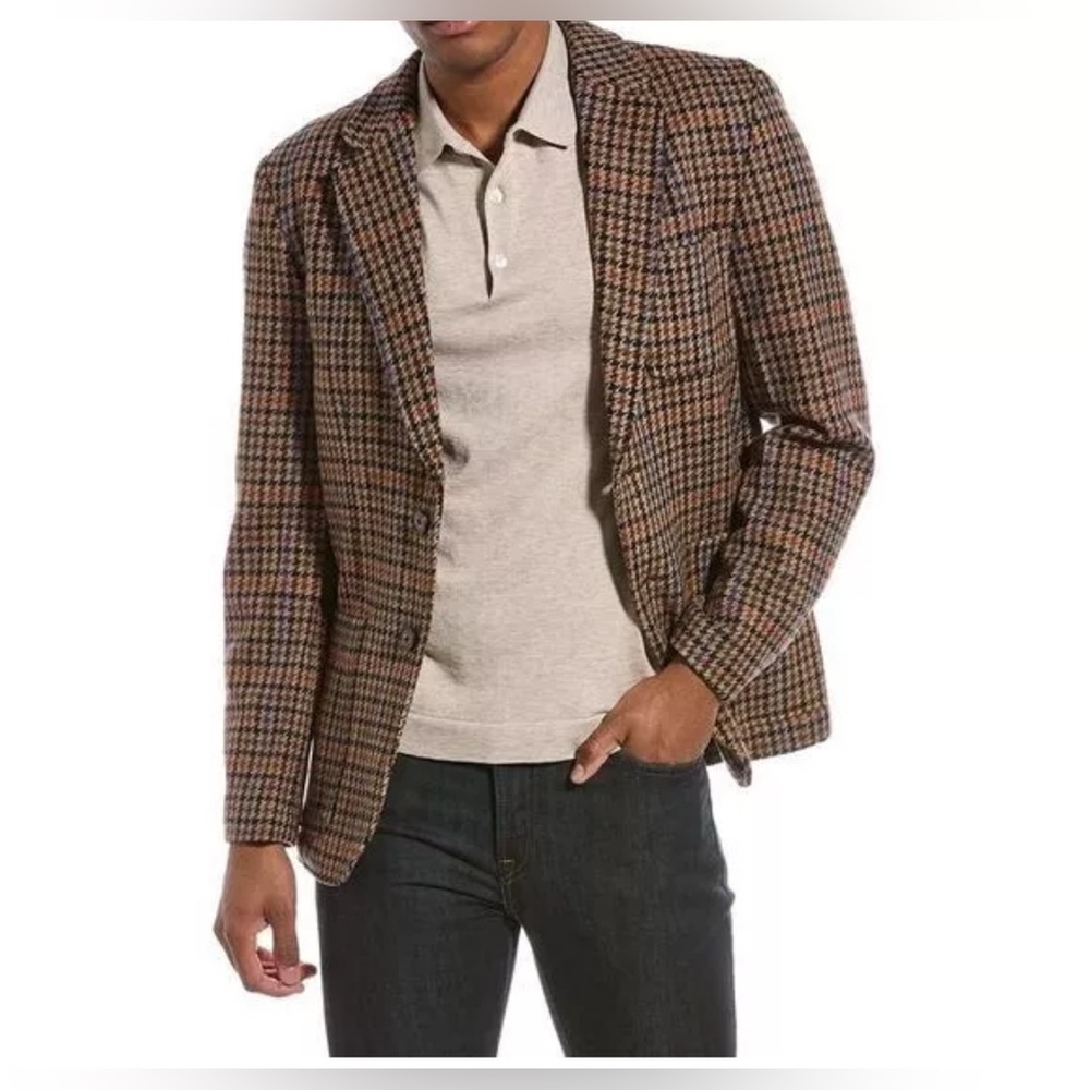NWT MAGASCHONI Men Jacket Blazer Brown/Orange/Blue Wool Pocket L